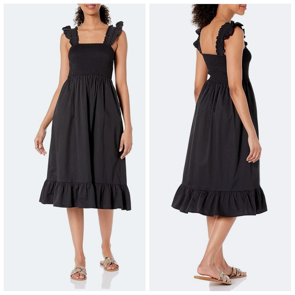 The Drop Womens Kimi Ruffled Shoulder Smocked Midi Dress